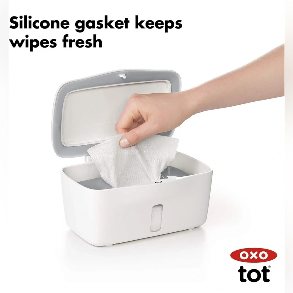 OXO Tot Perfect Pull Wipes Dispenser For Baby, White & Gray